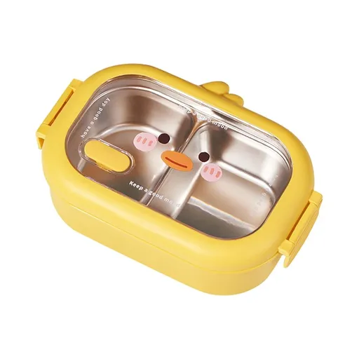 Yellow Stainless Steel 2-Compartment Lunch Box, Thermal Insulated Bento Container for Work or Picnic (1pc)