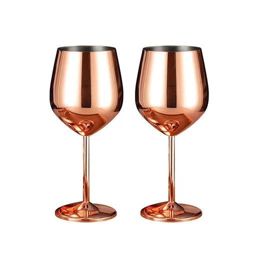 Set of 2 Rose Gold Wine Glasses,500ml Copper Wine Glasses, Stainless Steel Wine Glasses, Unbreakable Metal Wine Glass