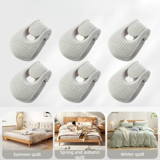 Flocked Needle-Free Quilt Fasteners, Shell Anti-Slip Clips, Duvet Sheet Holder Clips (6-Piece Pack) - Gray