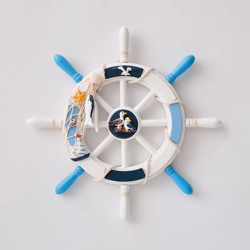 Nautical Wooden Rudder Wall Decor - 34cm Coastal Home Decor Accent (Seabird Rudder)