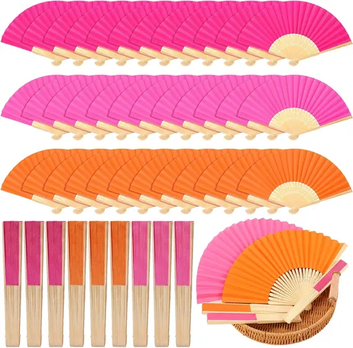 36 Pcs Pink and Orange Party Hand Fan with Gift Bags Decorative Bamboo Folding Fans Bulk Thanks for Coming for Wedding Party Favors Bridal Shower Decorations (Pure, Rose Red, Pink, Orange)