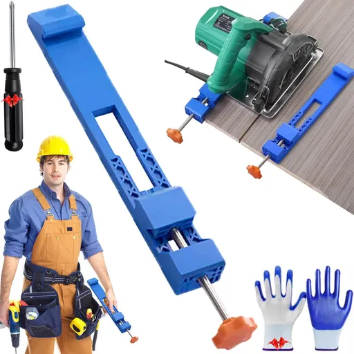 2 Piece Adjustable Cutting Machine Guide, precision circular saw milling positioning clamp for wood cutting and routing, Blue, 11.61 x 1.57 inches