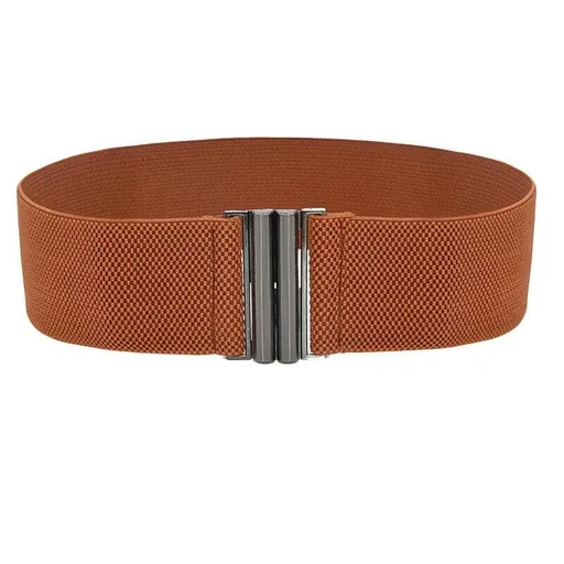 Women Elastic Waist Belt Stretch Cinch Wide Band with Metal Buckle for Dress 3Colours - Brown