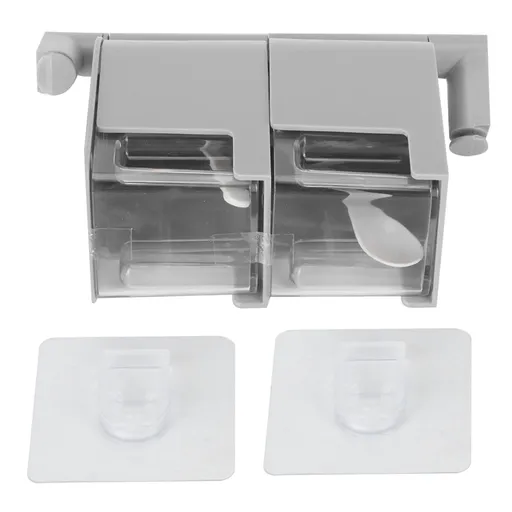 NoPunching WallMounted Seasoning Box Rotatable 2Layer Drawer Type Box for Kitchen(Gray )