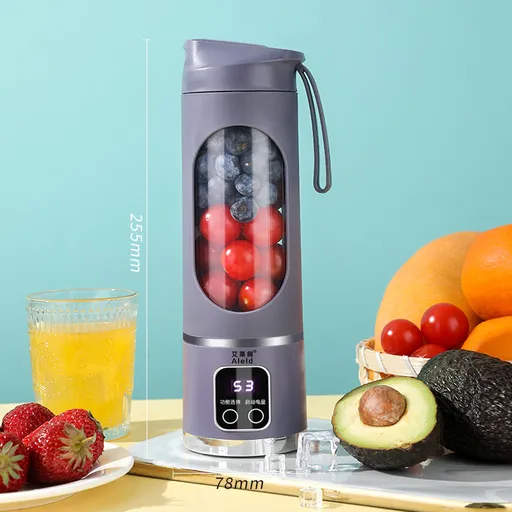 Purple 7.4V Portable Blender Smoothie Maker 450ml Wireless Rechargeable Juicer Cup with 12-Blade Stainless Steel Cutter, LED Digital Display, USB Charging Personal Blender for Travel Gym Office Home