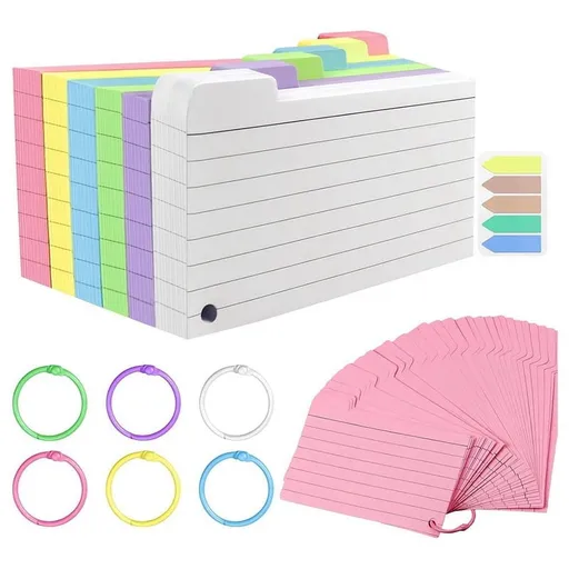 300 Pack Index Cards, 3inch X 5inch Ruled Cards with Ring, Colored Lined Flash Both Sides Note