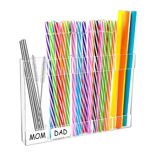 Clear Acrylic Straw Organizer & Dispenser | Space-Saving Cabinet Door Mount | Holds 30+ Straws | 9.4" x 6.5" | No-Tool Installation | Multi-Purpose Storage for Kitchen, Office, RV