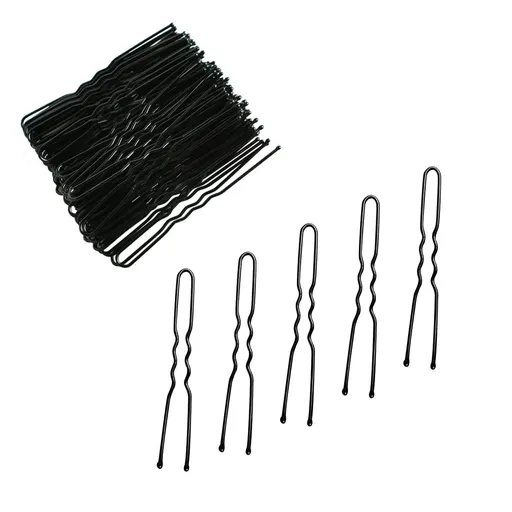 100 Pack U Shaped Crinkle Hair Pins with Storage Box, Heavy Duty Hair Grips for Buns, Updos, Ballet and Everyday Styling, Black, 6.1 cm