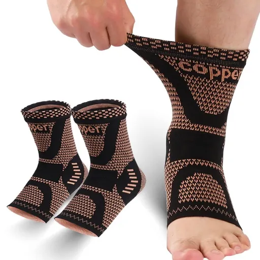 Copper Ankle Brace, Copper Infused Ankle Support Compression Sleeve for Men & Women, for Foot Pain Relief, Plantar Fasciitis-2pcs