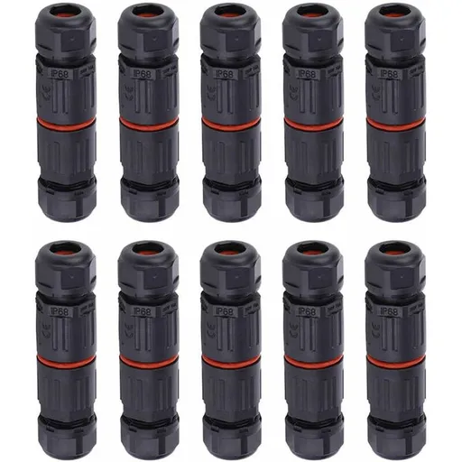 Whpps 10 pcs Ip68 Waterproof Straight Connector Junction Box Electrical Wire Cable 3 Pin Outdoor Connector Plug Socket
