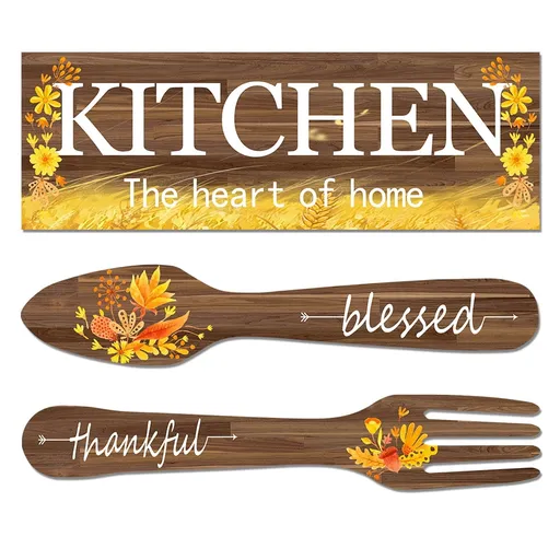 3 Pieces Sunflower Kitchen Decor Spring Decorations Blessed Thankful Wooden Hanging Sign Sunflower Gifts Wall Art Decor Farmhouse Summer Home Decor for Kitchen Brown