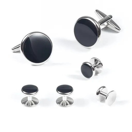 3PC Cuff Links Mens Stainless Steel Cuff Links and Studs Set Black Cufflinks for Men Tuxedo Studs Buttons for Formal Kit Business