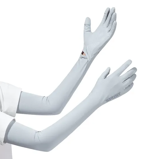 Grey UV-Protective Cooling Arm Sleeves - Breathable Long Sun Protection Gloves for Summer Cycling