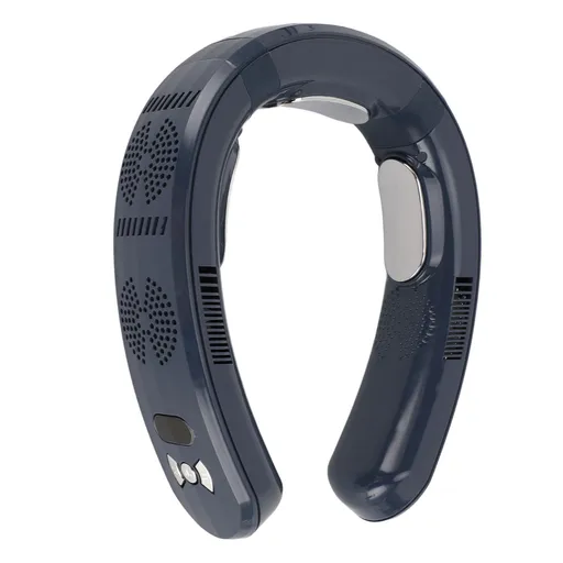 Portable Air Conditioner Neck Fan Semiconductor Cooling Bladeless Fan 6000mAh Cooling Heating Rechargeable Quiet Digital Display for Outdoor Indoor Navy Blue