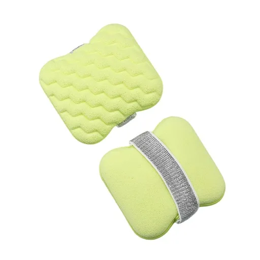 1PCS Green Soap Bag with Sponge Puff - Thickened Wave Texture Foam Maker with Elastic Strap for Face Wash Body Cleansing and Makeup Removal