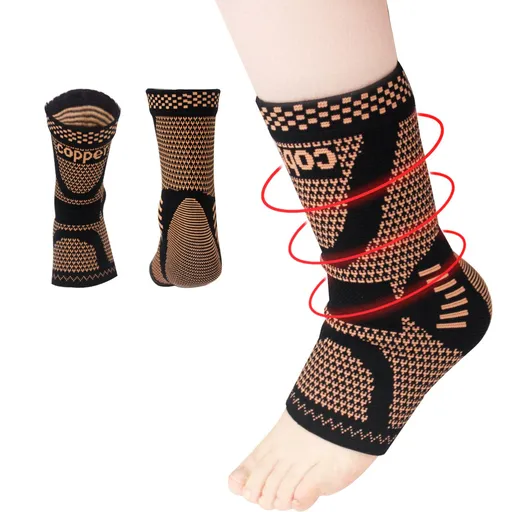 Copper Ankle Brace Compression Sleeve for Women & Men (1 Pair), Foot Arch Support Sock for Pain Relief, Plantar Fasciitis