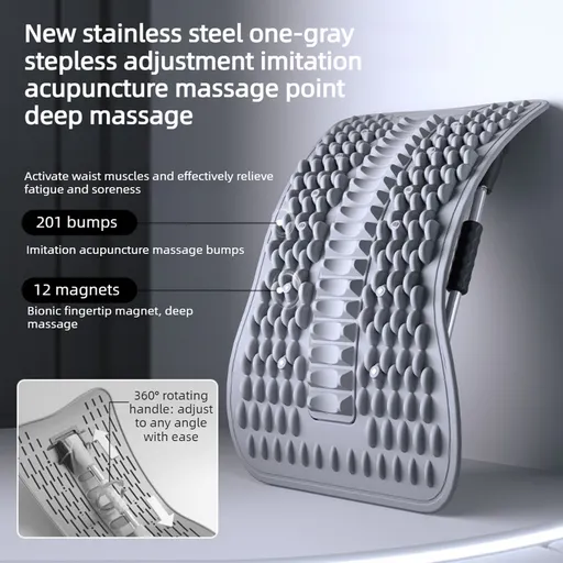Adjustable Lumbar Relief Stretcher, Magnetic Back Traction Device, Home Massage Equipment—Gray