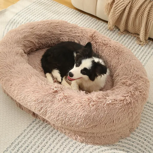 Fluffy Donut-Shaped Pet Bed- Soft, Cozy, and Anti-Anxiety for Dogs and Cats, Machine Washable Beige Brown Size:M 75*55*18cm