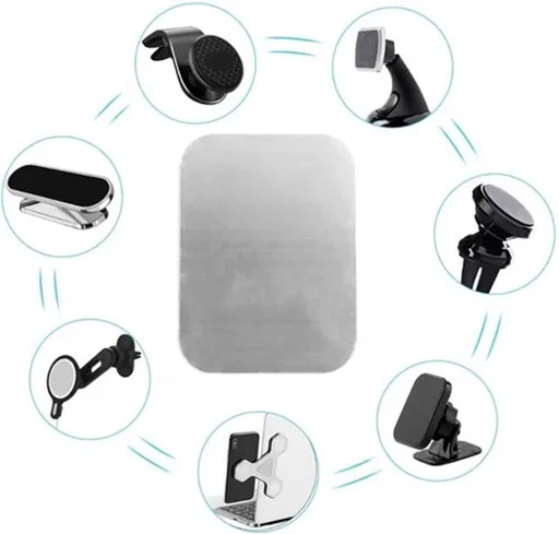 2x Metal Square Plate for Phone | Self-Adhesive Magnetic | Phone Holder | Phone Sticker | Metal Phone Plate | Round | Silver