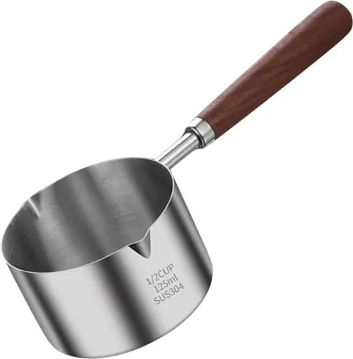 Mini Stainless Steel Saucepan with Wooden Handle, Non Stick Cooking Pot, 250 ml