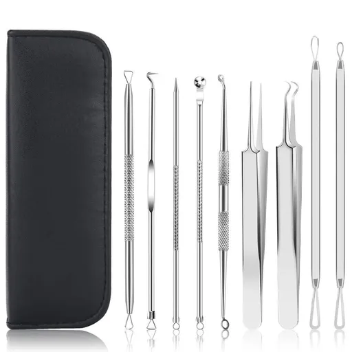 Blackhead Remover, 9 PCS Pimple Popper ，Stainless Steel Pimple Extractor Blackhead Removal Tool Risk Free Treatment for Blemish