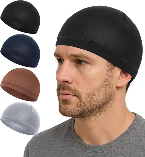 Sleep Cap Men, 4 Pcs Sleeping Cap for Men, Headcaps for Men's Sleeping (4 Colors, Stretch 20-23 Inch) Multi-Colored