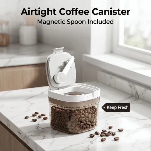800ml Airtight Coffee Canister, Kitchen Food Storage Jar with Scoop for Grounds Coffee, Beans, Tea, Sugar, Flour, Cereal, 8oz Coffee Storage Container