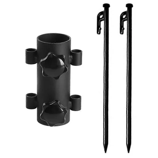 Tent Rod Holder with 30cm Tent Peg Steel Canopy Pole Fixing Stand Camping - Black