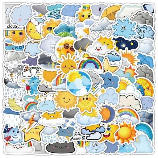 Pack 100 pcs Weather Cloud Stickers for Water Bottles Waterproof Laptop Luggage Computer Cups Scrapbooking Teens Adults Girls Cute
