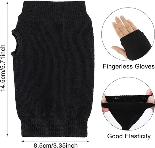 2 pairs - Gloves - Fingerless half-finger gloves - Warm fingerless gloves - Warm gloves - Half-finger gloves - Knitted gloves - with thumbhole - Winter gloves - for office work, typing, telephoning - black