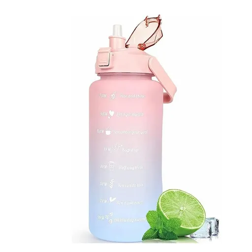 Large Motivational Water Bottle with Straw Time Marker BPA Free for Sport and Fitness (Pink Blue, 2000ml )