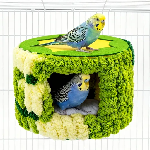 Cozy Hanging Bird Nest for Small Parrots – Warm, Soft, and Secure Hideaway with Removable Pad, Perfect for Budgies, Lovebirds, and Conures in Winter or Stress Relief (Green)