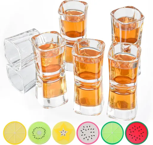 6 Pack 2oz Heavy Base Shot Glasses Set, Square Clear Shot Glasses Bulk, Tequila Shot Glass Small Bar Cart Accessories Espresso Shot Glass Holder for Spirits & Liquors, Whiskey, Vodka, Tequila, Party