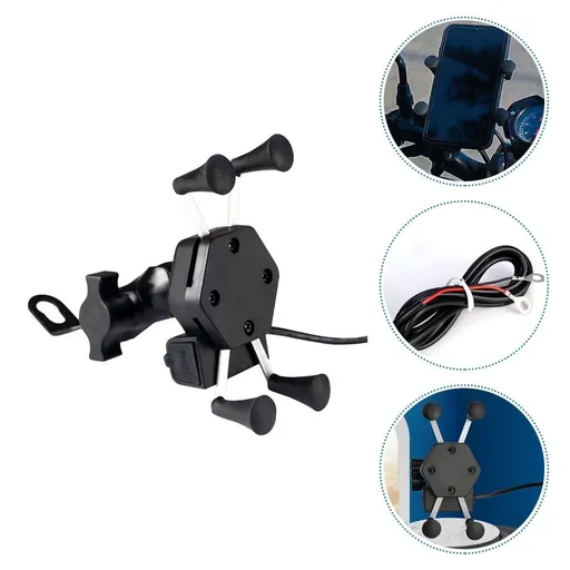 Motorcycle Phone Holder Mount with USB Charging Port for Vehicle Navigation and Secure Grip