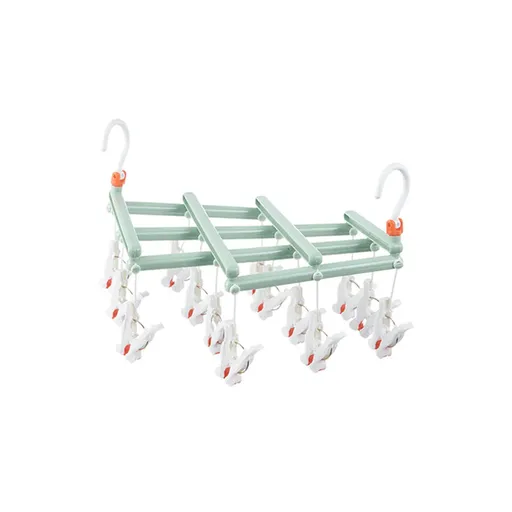 Plastic Socks Drying Rack Multi Clip Clothes Hanger Laundry Organizer Holder - Green