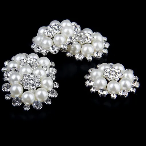 10 Pieces Pearl Rhinestone Buttons, Faux Pearl Snowflake Rhinestones Buttons, Flat Back Flower Rhinestone Buttons Pearl Sew