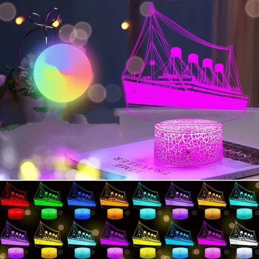 Ship Night Light for Kids Illusion Ship Model Lamp16 Colors Changing Remote&Touch with Boys Room Bedside Decor Light As Birthday