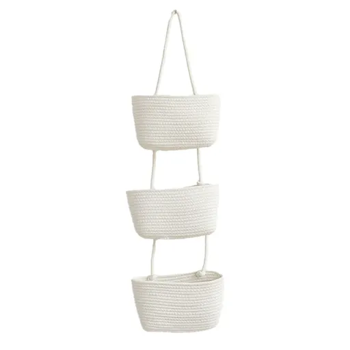 3 Layer Wall Mounted Storage Basket Hanging Organizer Rack for Household Items - White