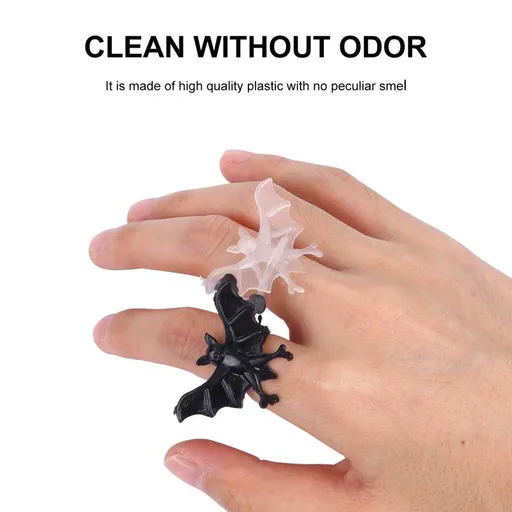 50pcs Halloween Bat Ring Plastic Glow-in-The-Dark Trick or Treat Toy Gifts Cupcake Toppers Creepy Crawly Party Favors Kids