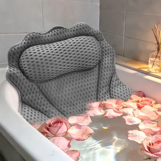 4D Mesh Bathtub Pillow with Head, Neck, and Back Support, Ergonomic Wave Design, 16.5" x 17.3", Non-Slip Suction Cups and Quick-Drying for Ultimate Relaxation