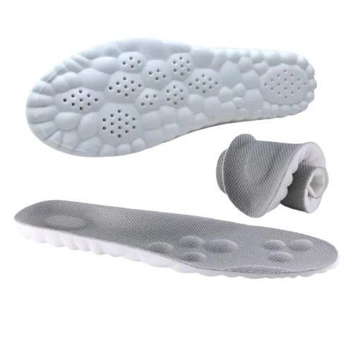 1 Pair 4D Cushioned Insoles with Shock Absorption and Breathable PU Lycra Support for Walking and Sports, Grey, Size 39-40, 25 cm
