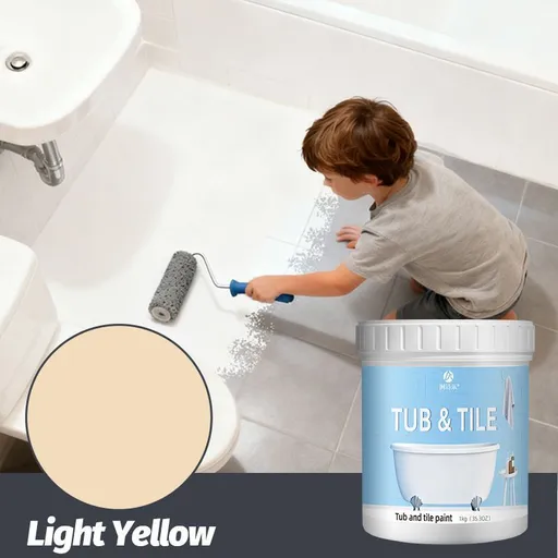 Tub & Tile Paint: Waterproof, Non-Slip, Eco-Friendly for Ceramic Surfaces – Ideal for Bathrooms, Kitchens, Showers, Tiles, Sinks, Countertops, Bathtubs, Floor Tiles, and DIY Home Renovation - Light Yellow - Size 500g