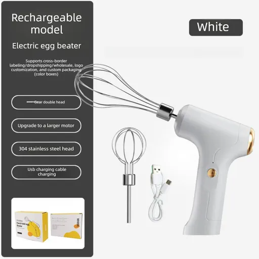 Compact Electric Dual-Head Handheld Egg Whisk Multi-Function Automatic Cream Whipper and Food Mixer J-8 White 1-Speed