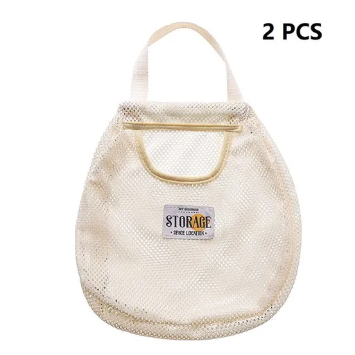 2 pcs Beige Hanging Mesh Storage Bag - Breathable Canvas Organizer for Socks and Underwear - Space Saving Wall Mount Design, Washable and Durable for Wardrobe, Dorm, and Bathroom