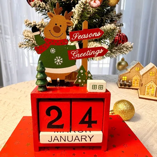 Creative Wooden Christmas Advent Calendar Desktop Ornament, Reindeer Shaped Countdown Tabletop Decor for Home Front Desk Scene Layout and Christmas Holiday Gift Giving