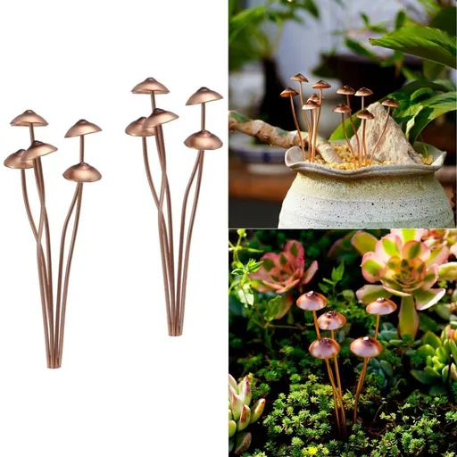 2pcs Metal Mushroom Garden Statue Stake,Flower Pot Decoration,Outdoor Statue Mushroom Ground Decoration for Garden Patio Lawn Yard Plant Decorations,Outdoor Garden Yard Art Accessories