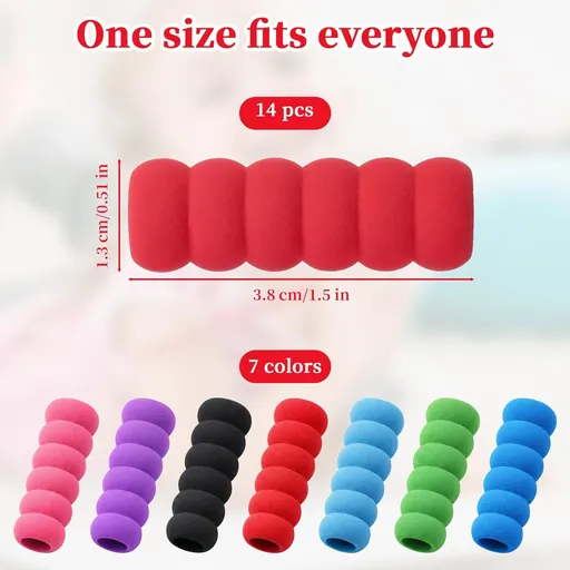 Pencil Grips for Kids Ergonomic Foam Grip Tubing 1.5 Inch Long 7-Colored Writing Aid for Lefties and Righties