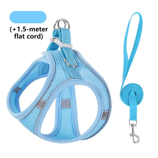 Breathable Reflective Pet Harness Set: Vest-Style Dog Harness + Leash - Blue-XS