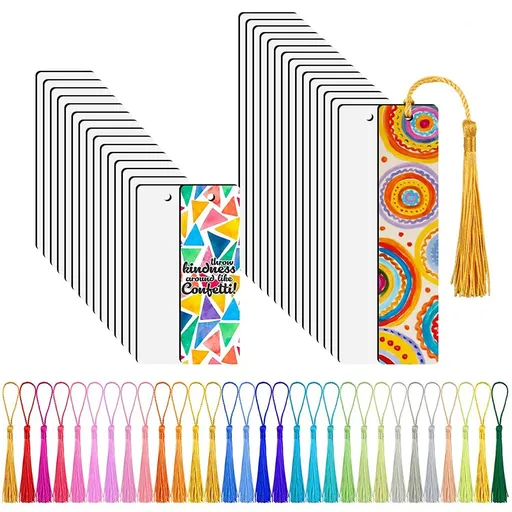 30 Pcs Sublimation Blanks Bookmark, Double Sided Printing Sublimation Blanks Products with 30 Pcs Colorful Tassels