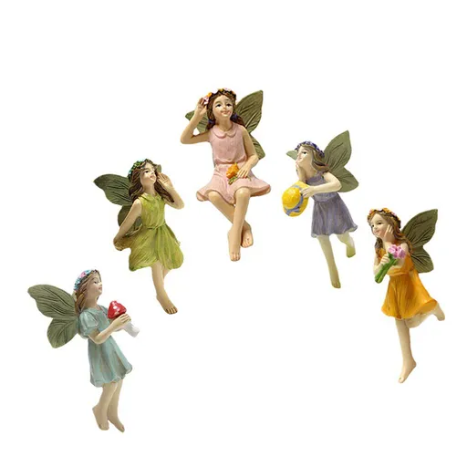 5PCS Miniature Fairies Figurines Synthetic Resin Mini Flower Fairy Sculpture Planter Ornaments for Garden Lawn Yard Decoration